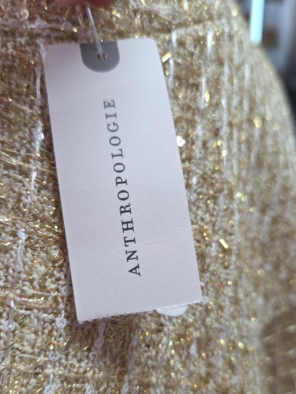 Anthropologie Gold Tweed Mini Dress with Feather Trim - Picture 7 of 8
